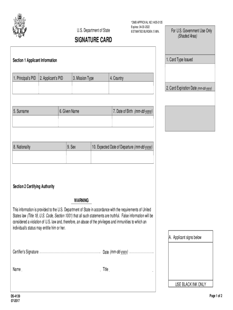 State Signature Card  Form