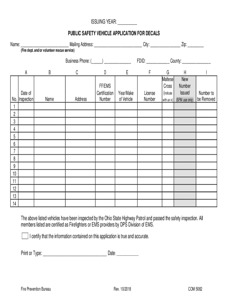 Com Ohio GovstaticdocumentsPUBLIC SAFETY VEHICLE INSPECTION FORM This Section Must Be