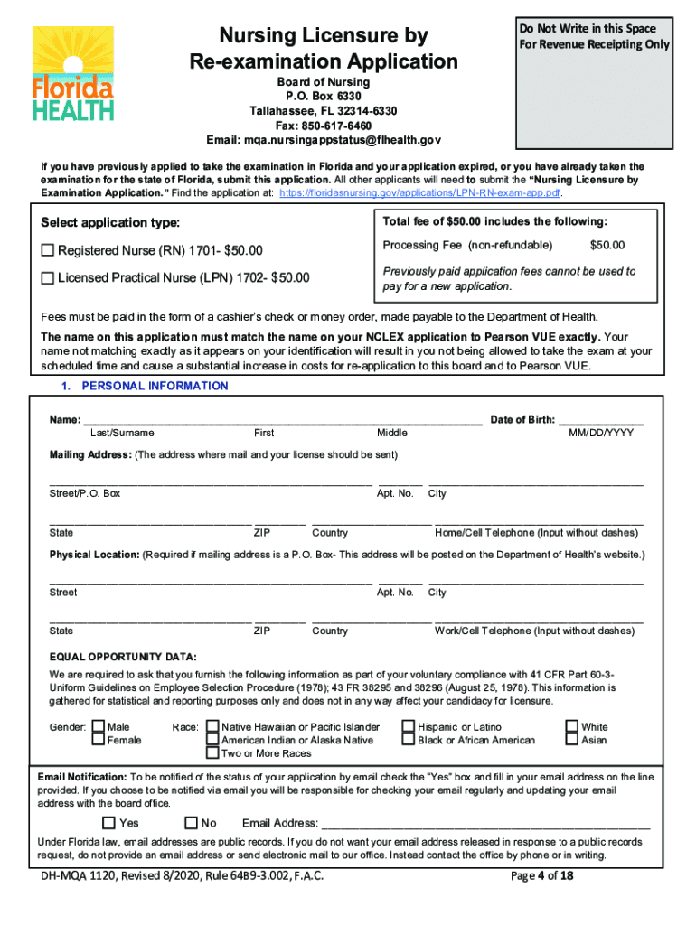 Florida Board of Nursing Application Form PDF