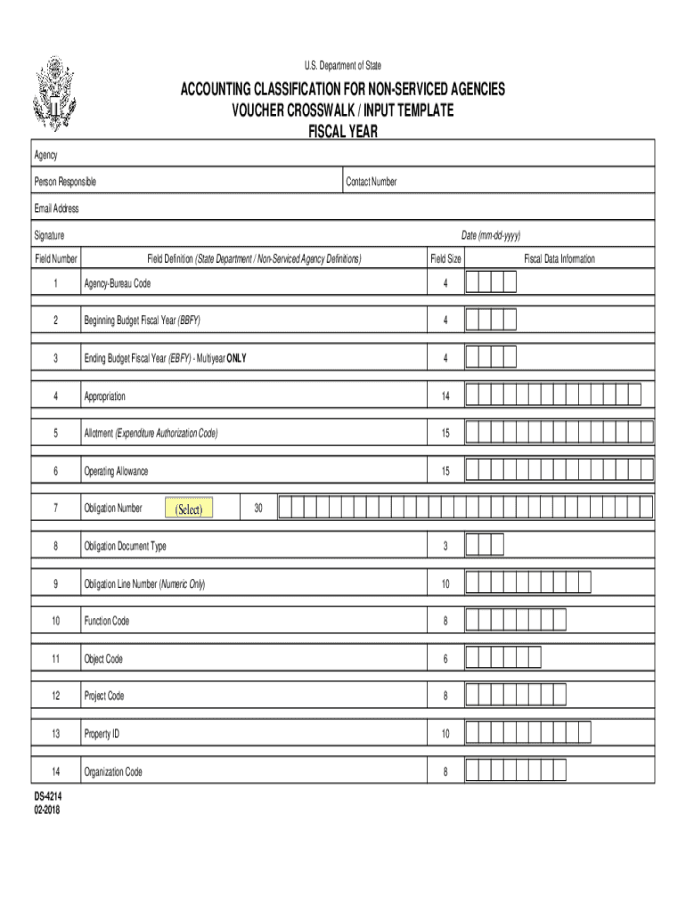 U S Department of State ACCOUNTING CLASSIFICATION for NON SERVICED AGENCIES  Form