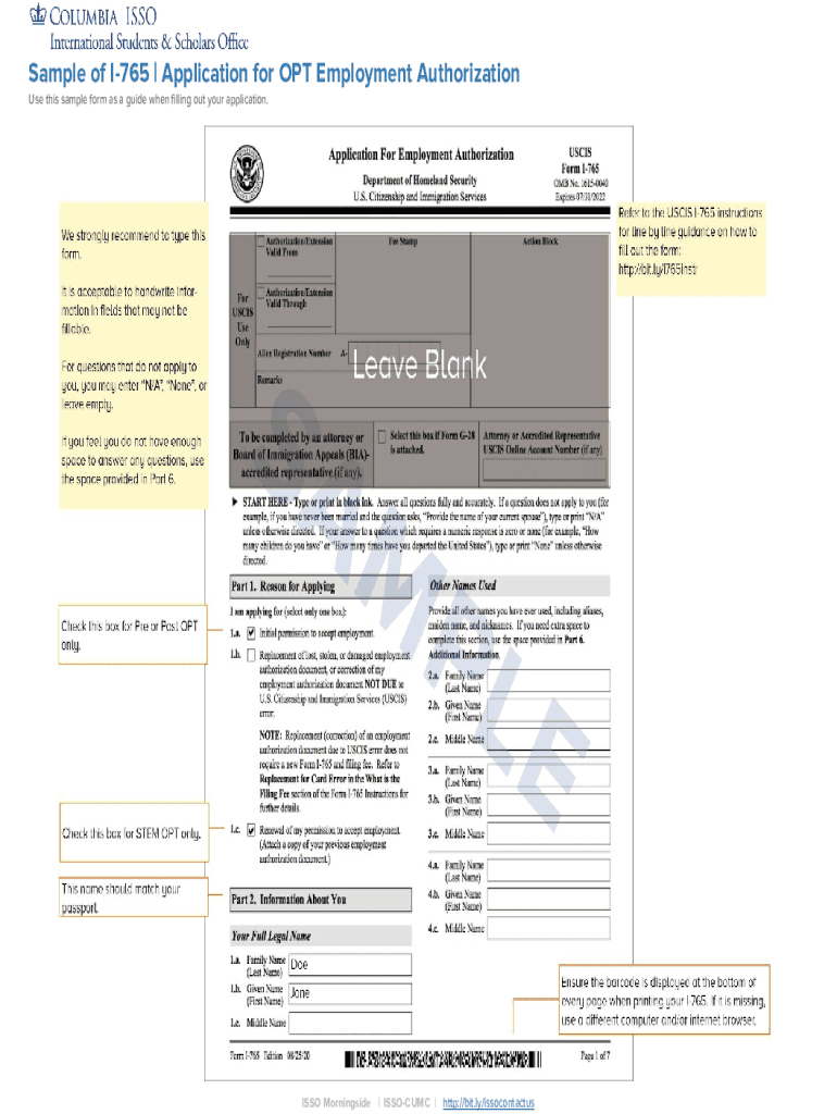 I 765 Application Employment Form