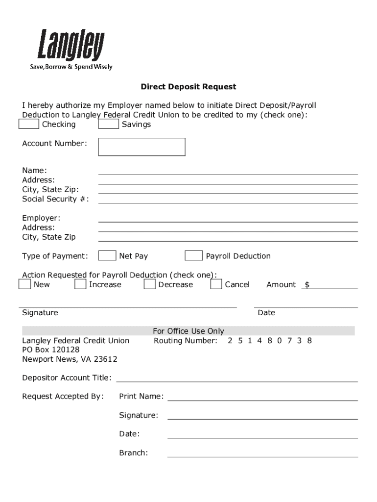 Langley FCU Direct Deposit Request  Form