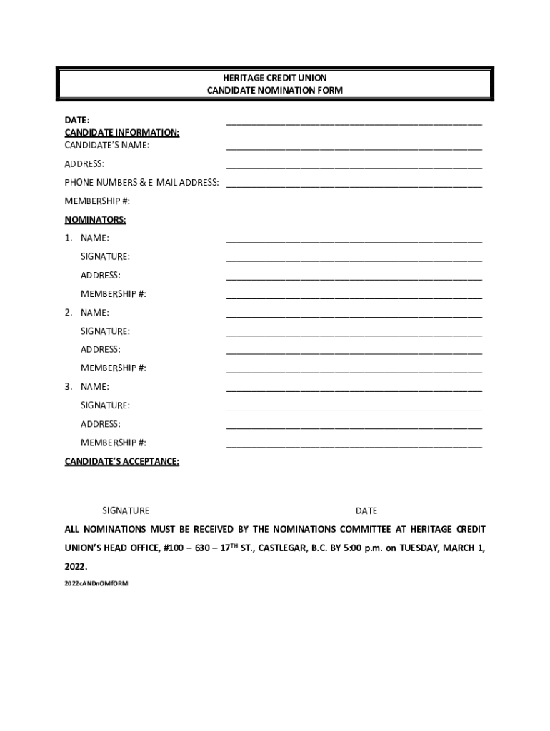 Heritage Credit Union Board of Directors USACreditUnions Com  Form