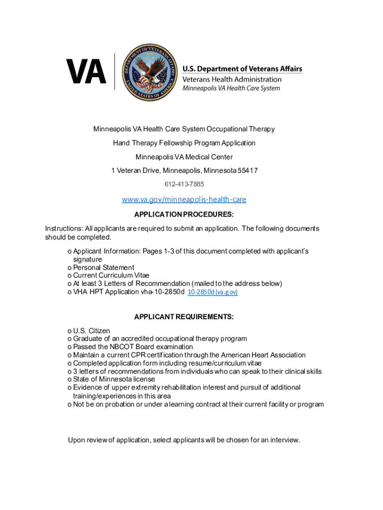 Hand Therapy Fellowship Program Application Va Gov  Form