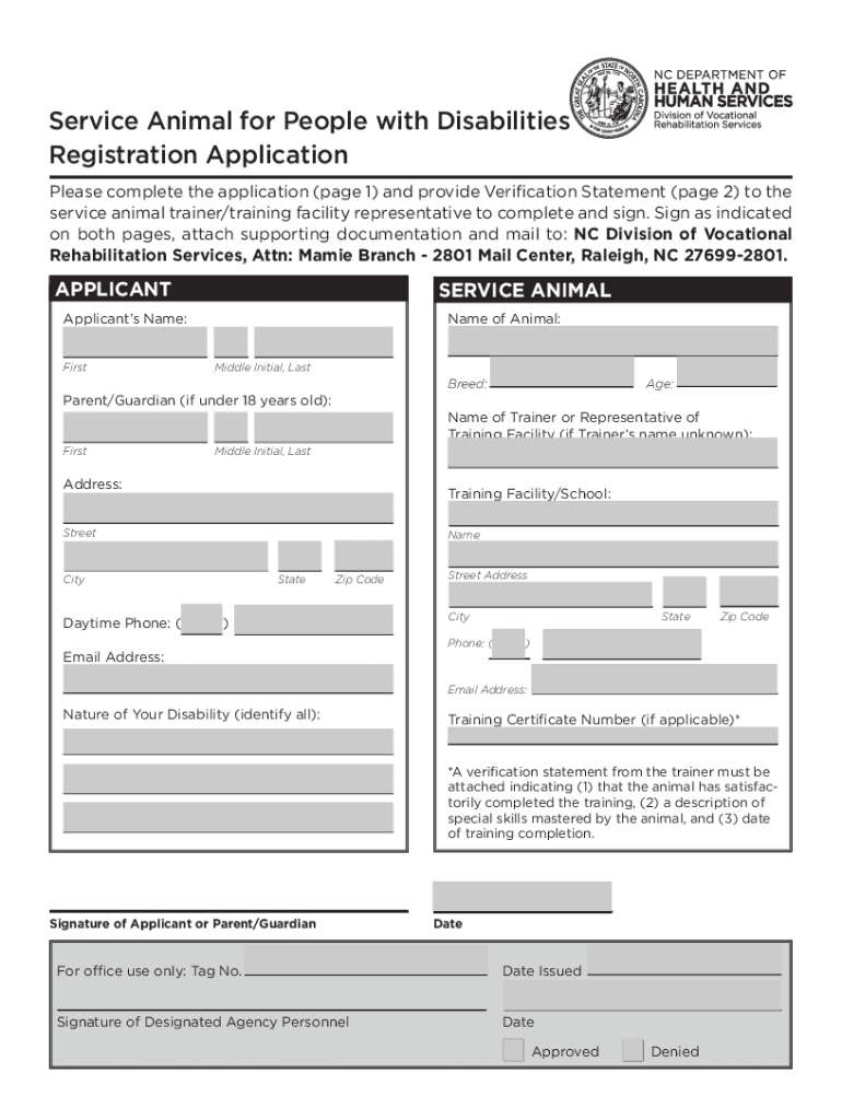  Department of Health and Human Services Division of Vocational Rehabilitation Services Service Animal Form 2019-2024