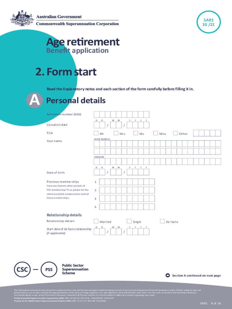 Age Retirement Benefit Application  Form