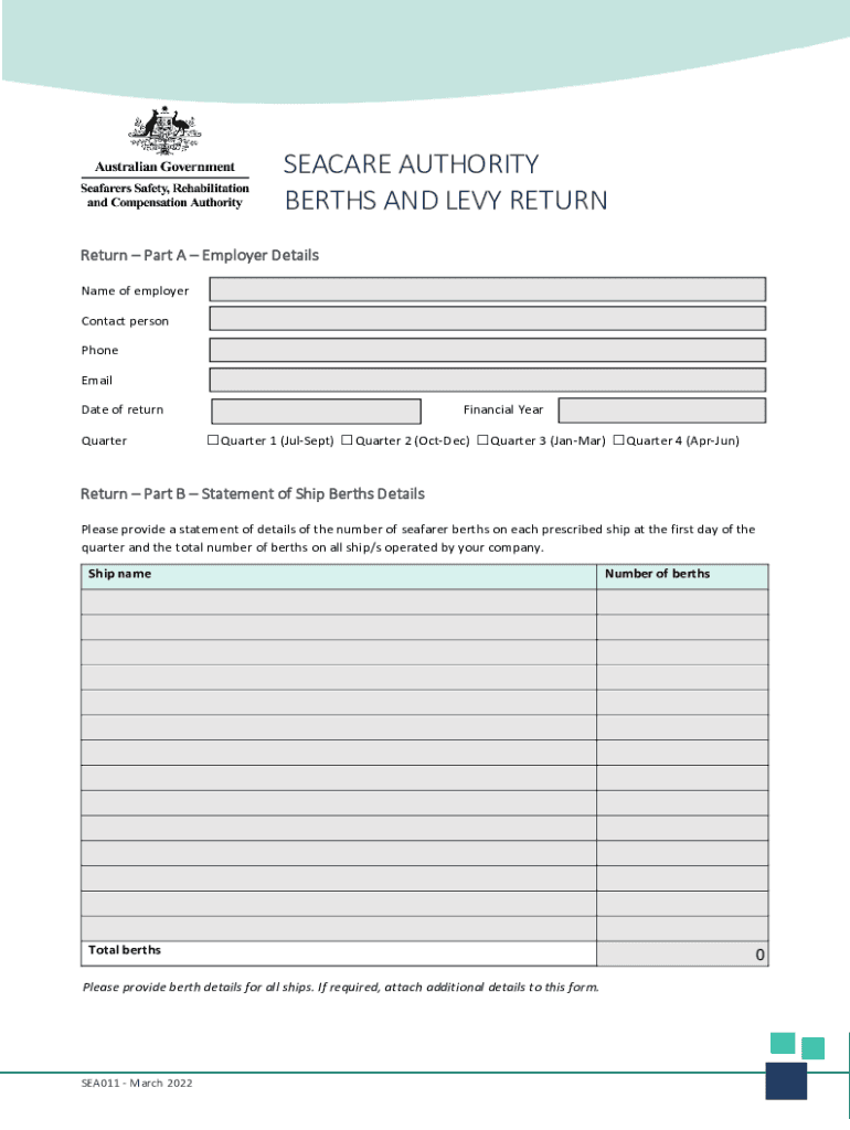 Seacare Berth and Levy Return Form Fillable DOCX