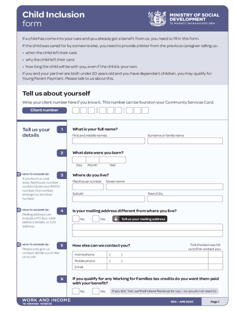 Child Inclusion Form Winz