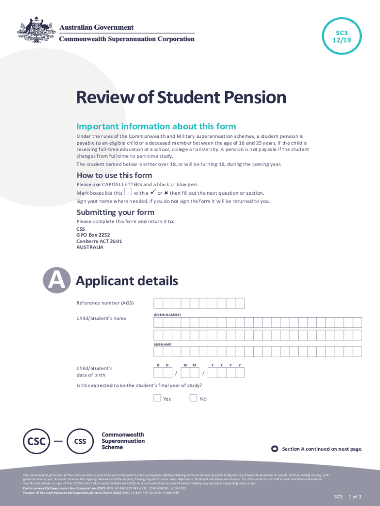 Fillable Online SC3 Review of Student Pension SC3 Review  Form