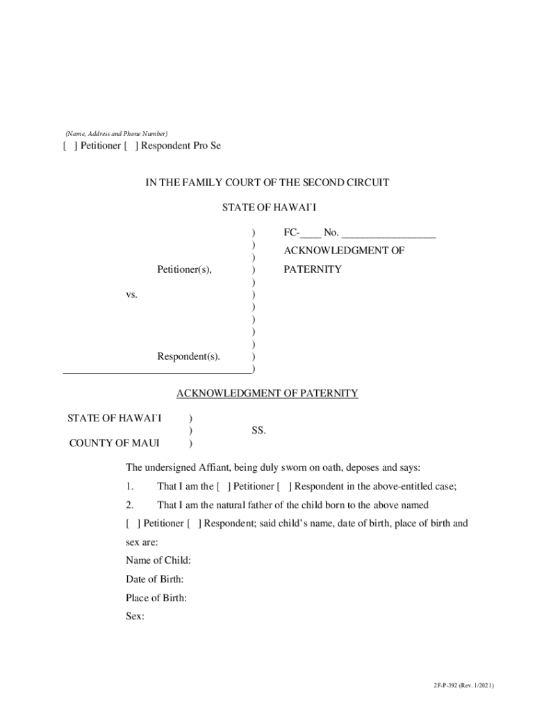 Acknowledgment of Paternity Hawai&#039;i State Judiciary Formalu