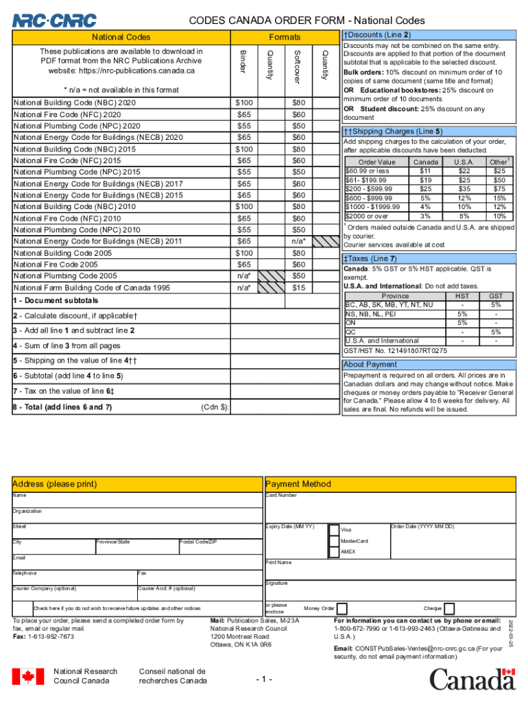 Canada Codes Form