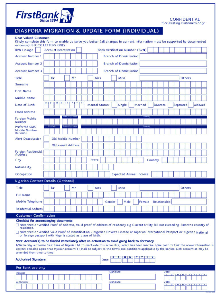 Confidential Existing Customers OnlyDIASPORA MIGRA  Form