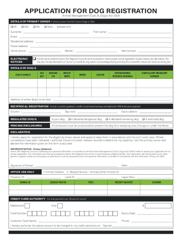  Regional Council Dog Registration 2021-2024