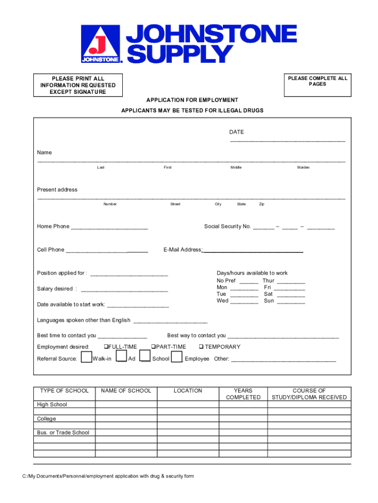 Sample Employment Application PLEASE PRINT ALL INFORMATION