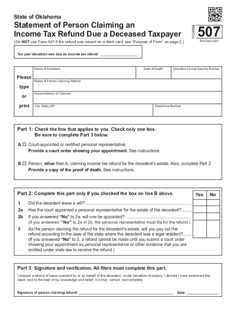 Form 507 Statement of Person Claiming an Income Tax Refund Due a Deceased Taxpayer