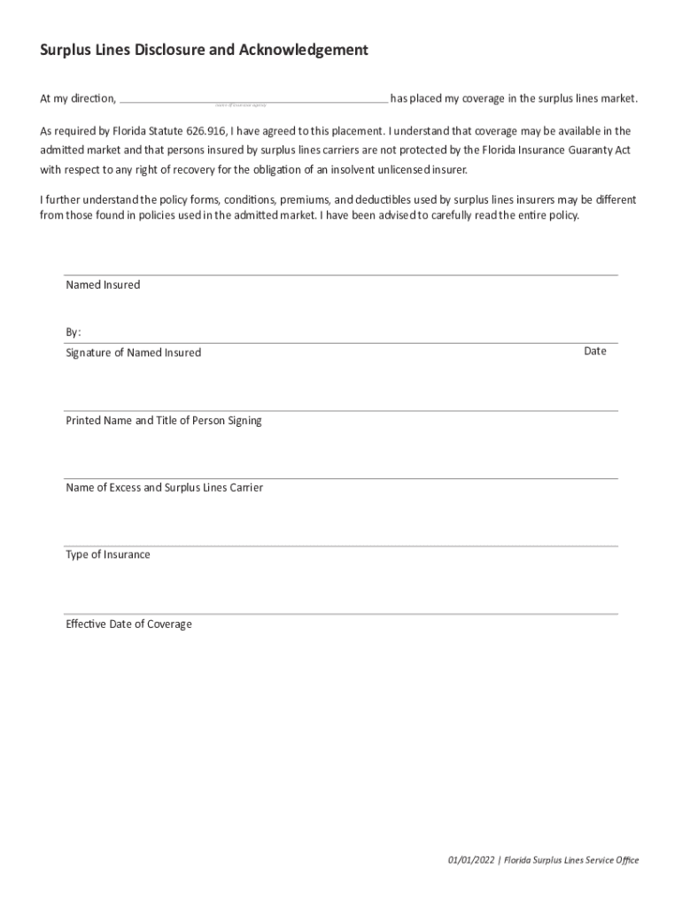 Surplus Lines Disclosure and Acknowledgement at My  Form