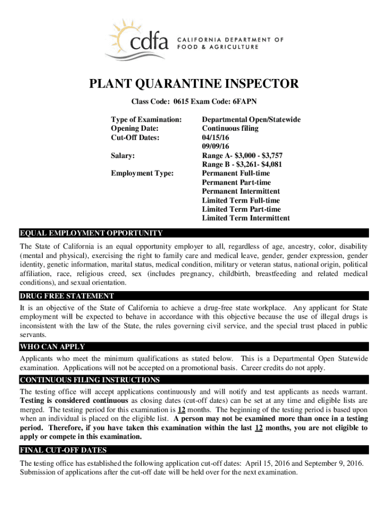 PLANT QUARANTINE INSPECTOR California  Form