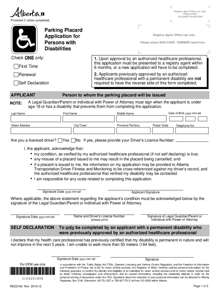  Parking Placard Application for Persons with Disabilities Used by Persons with Disabilities to Request a Parking Placard through 2019-2024