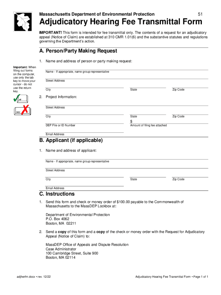 Adjudicatory Hearing Fee Transmittal Form