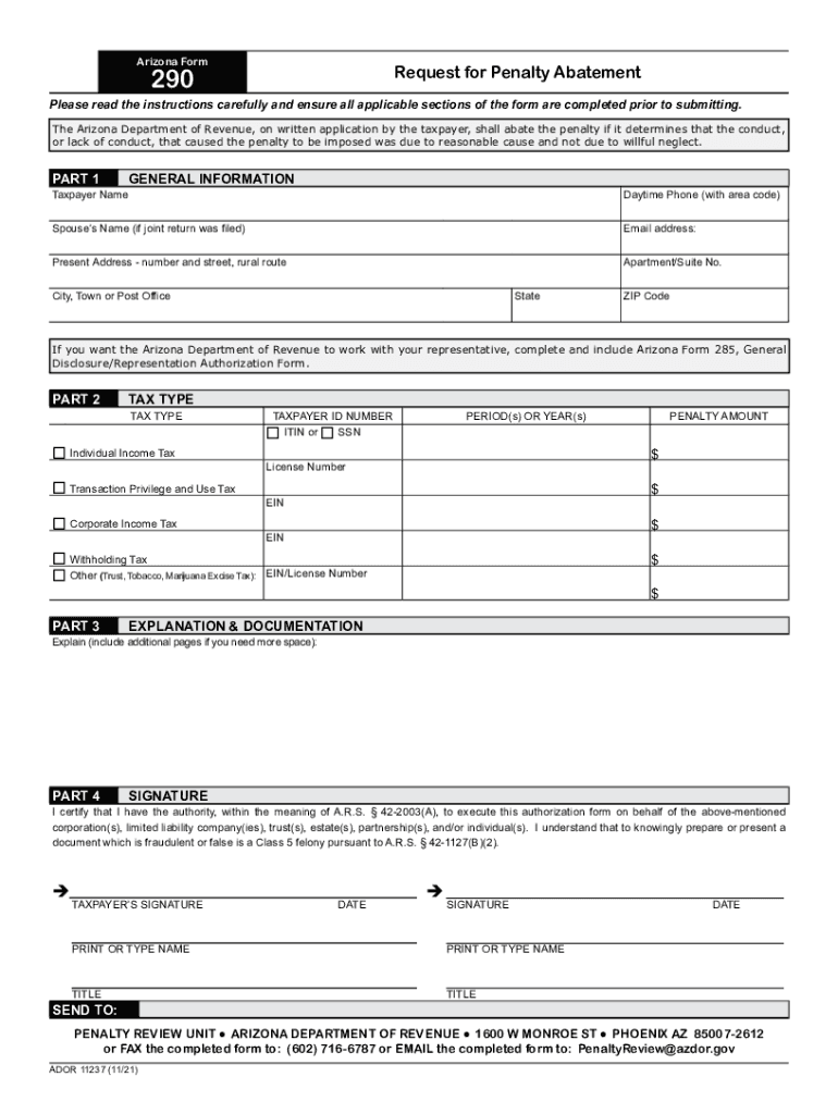 Request for Penalty AbatementArizona Department of Revenue  Form