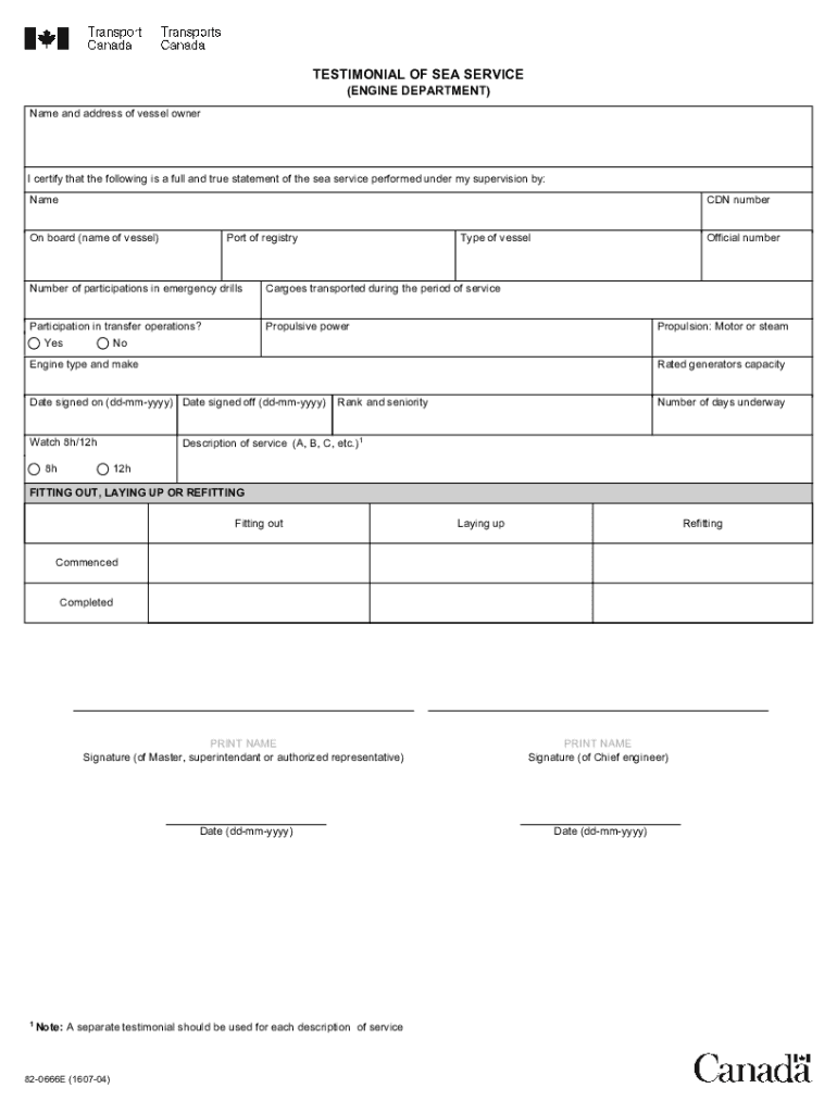 Canada Testimonial Sea Service  Form