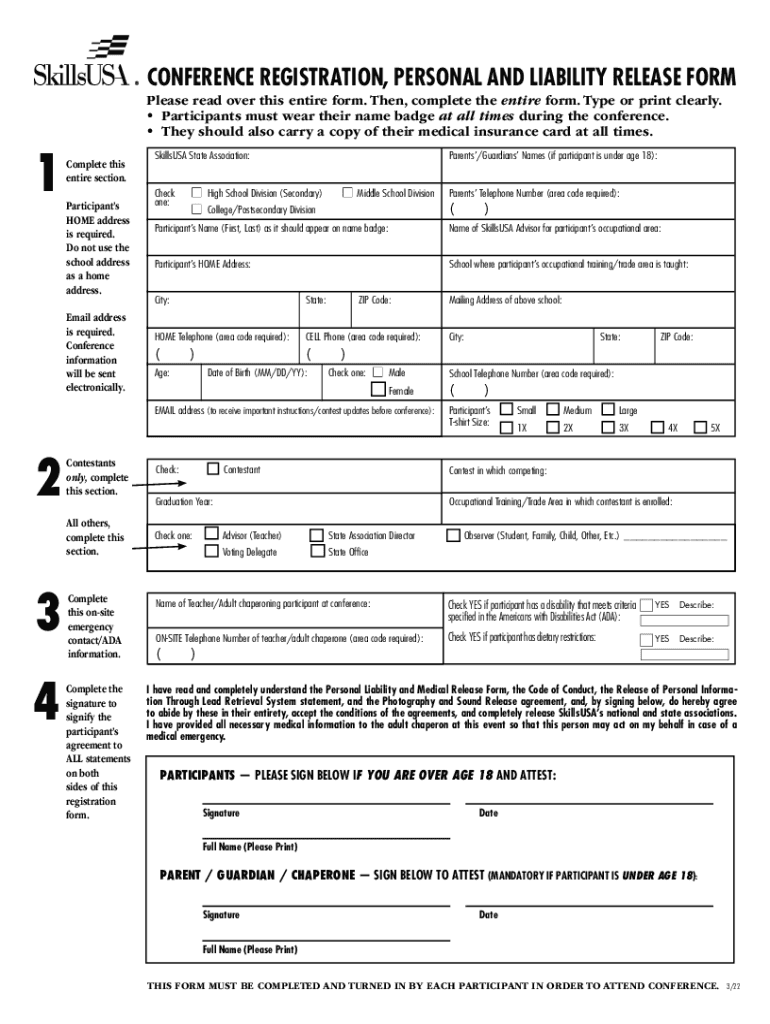 Www Skillsusafl Org Wp Content UploadsCONFERENCE REGISTRATION, PERSONAL and LIABILITY RELEASE FORM