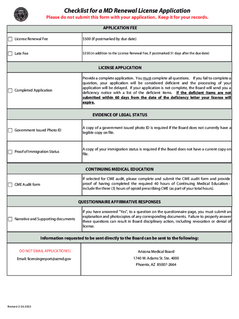 Arizona Medical Board License  Form