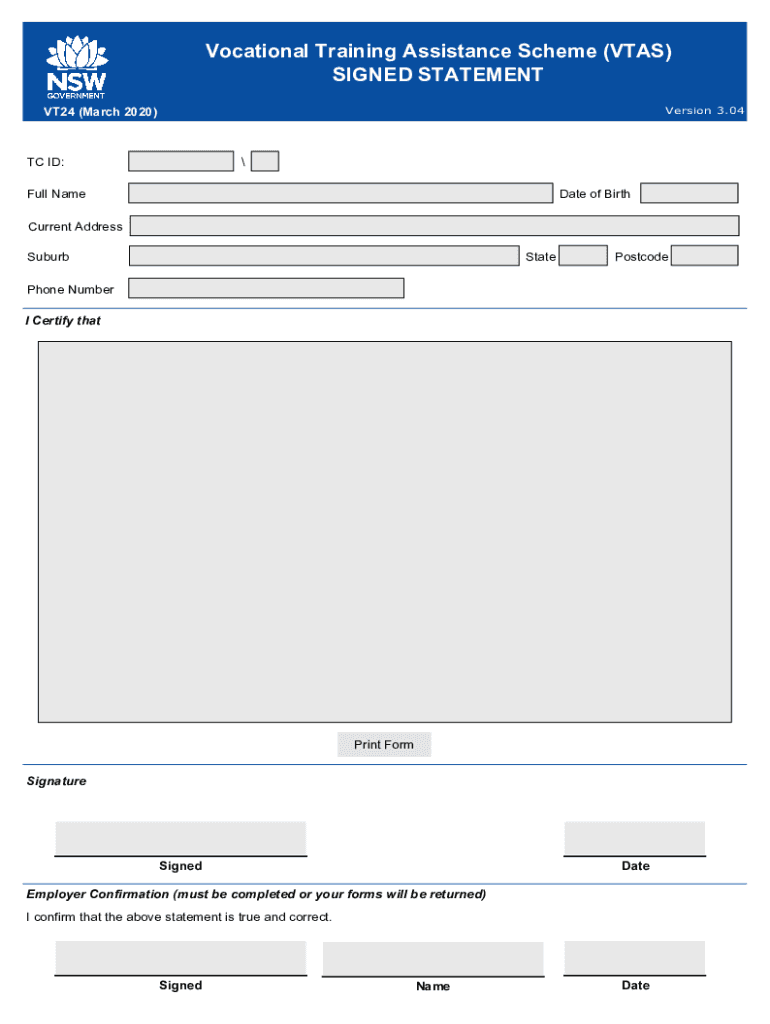 Policies Education Nsw Gov AucontentdamVocational Training Assistance Scheme VTAS SIGNED STATEMENT  Form