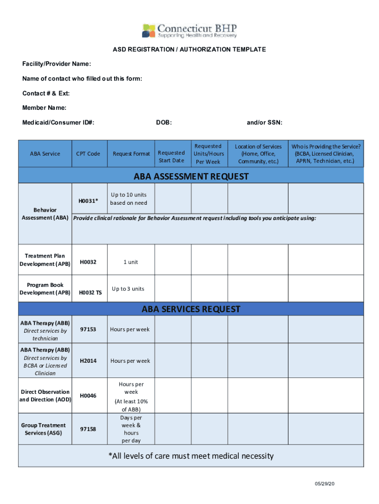 ASD REGISTRATION AUTHORIZATION TEMPLATE Facility  Form