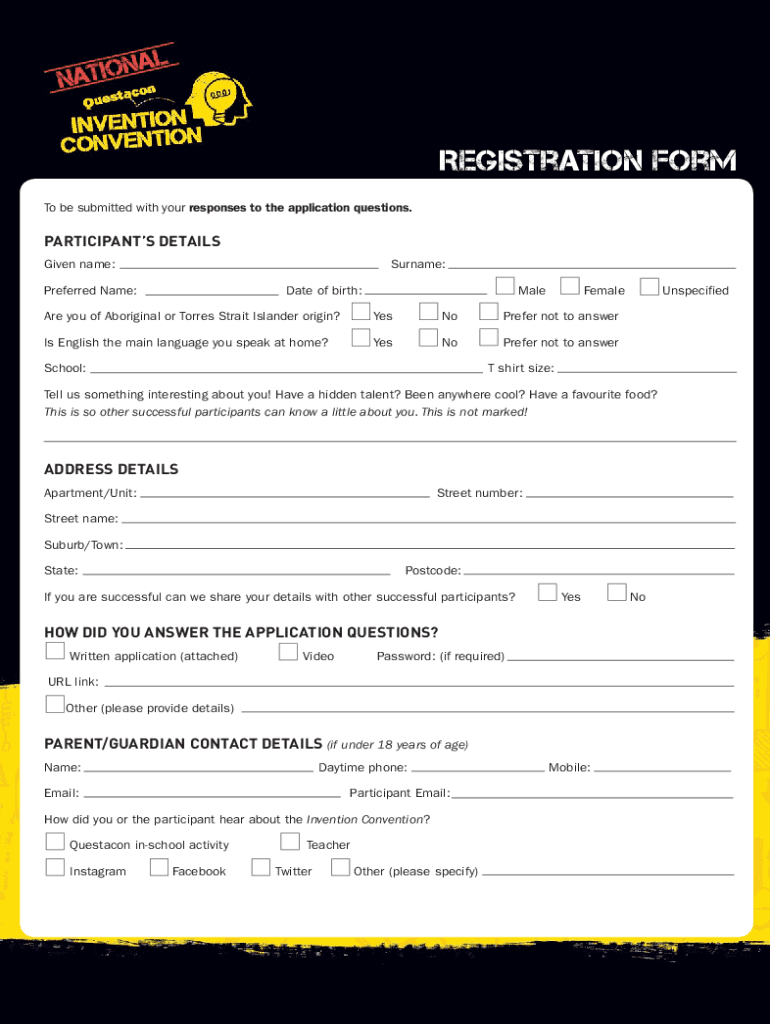 National Questacon Invention Convention Application Pack  Form