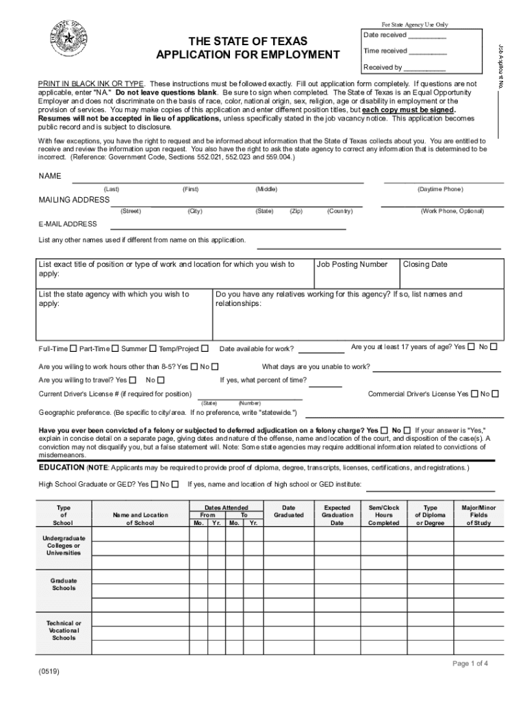 Www Uslegalforms Comform Library354784Download the State of Texas Application for Employment