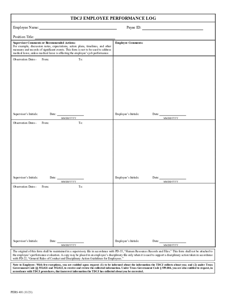 Www Tdcj Texas GovdivisionshrTDCJ EMPLOYEE PERFORMANCE LOG