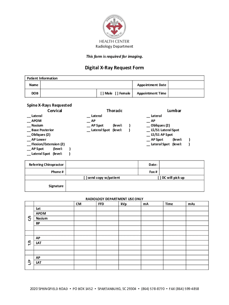 Personalizable RADIOLOGY IMAGING REQUEST FORM