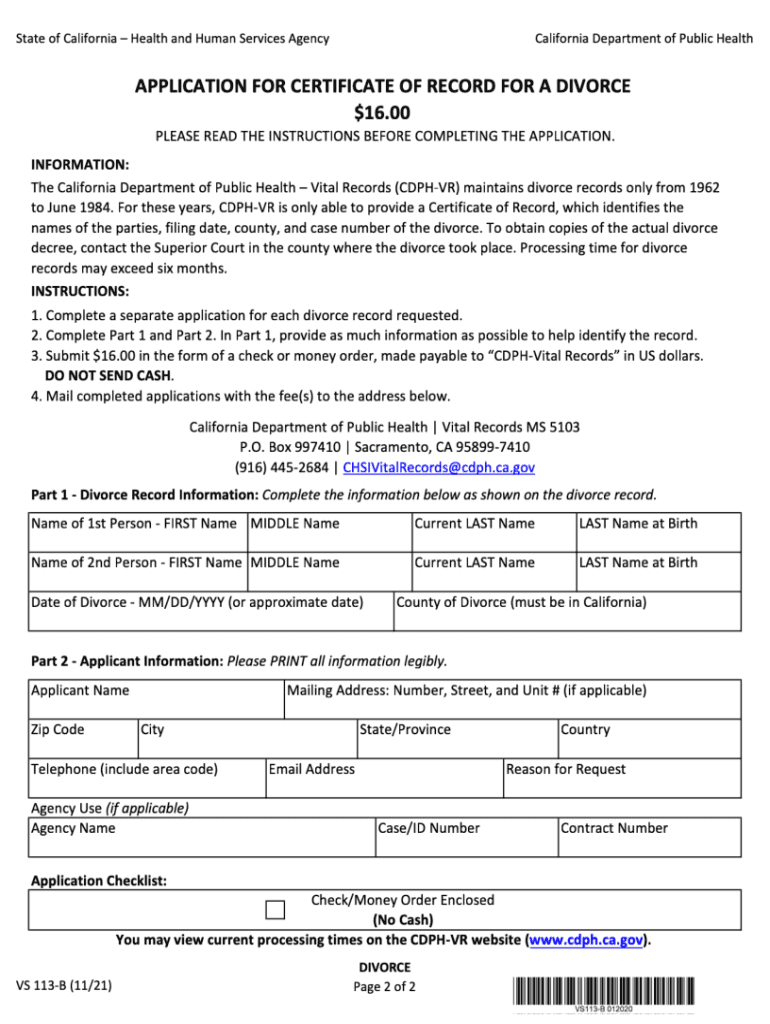 CA VS 113 B  Form