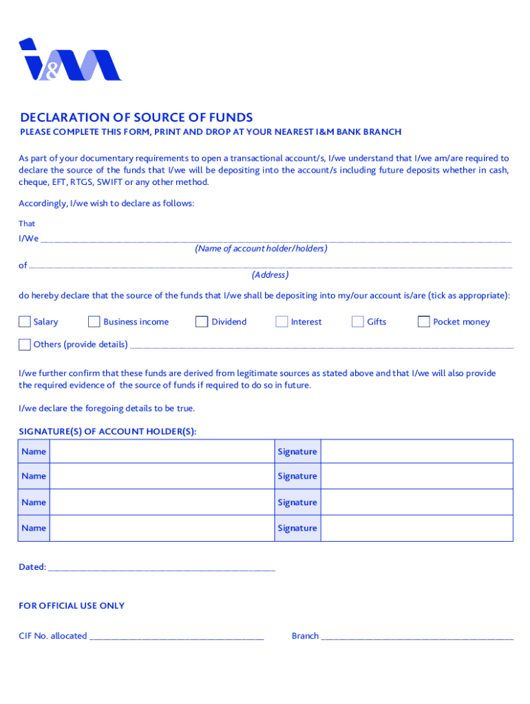 PLEASE FILL and PRINT DECLARATION of SOURCE of FUN  Form