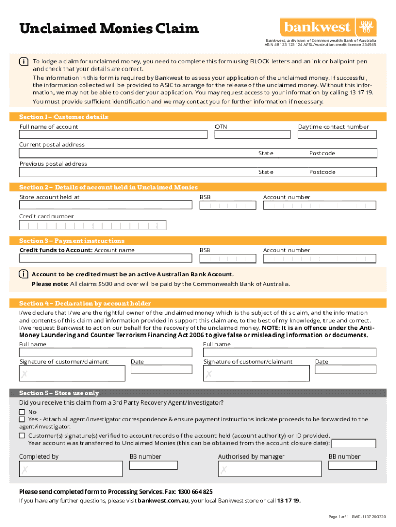 Fillable Online Unclaimed Monies Claim Fax Email Print  Form