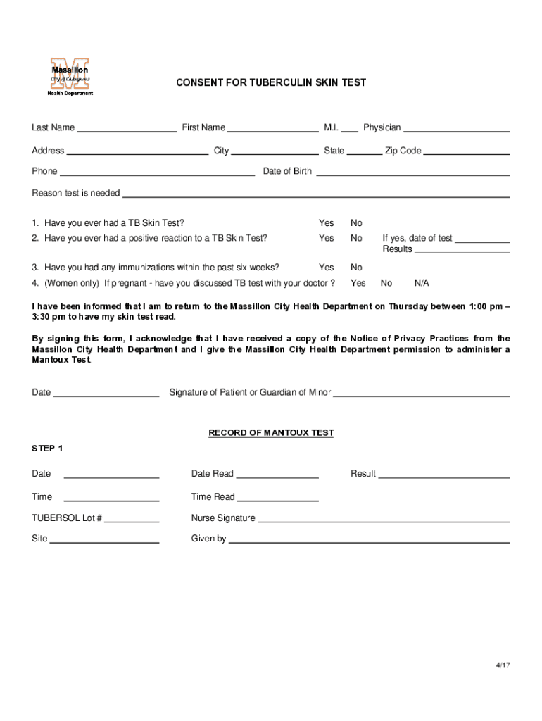  CONSENT for TUBERCULIN SKIN TEST 2017-2024