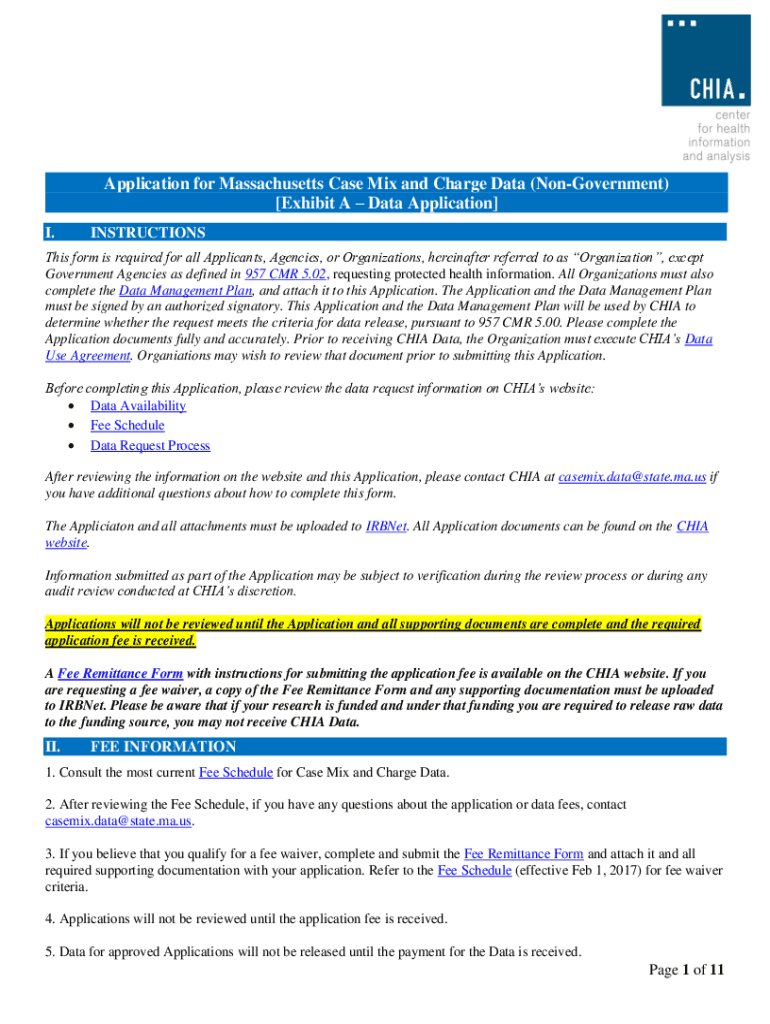 Www Chiamass GovassetsdocsNon Governmental Application for Massachusetts Case Mix and  Form