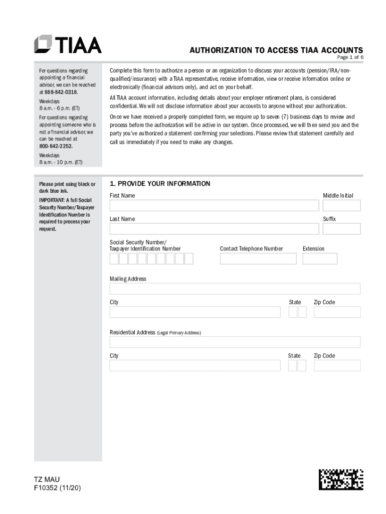  AUTHORIZATION to ACCESS TIAA ACCOUNTS Page 1 of 6F 2020-2024