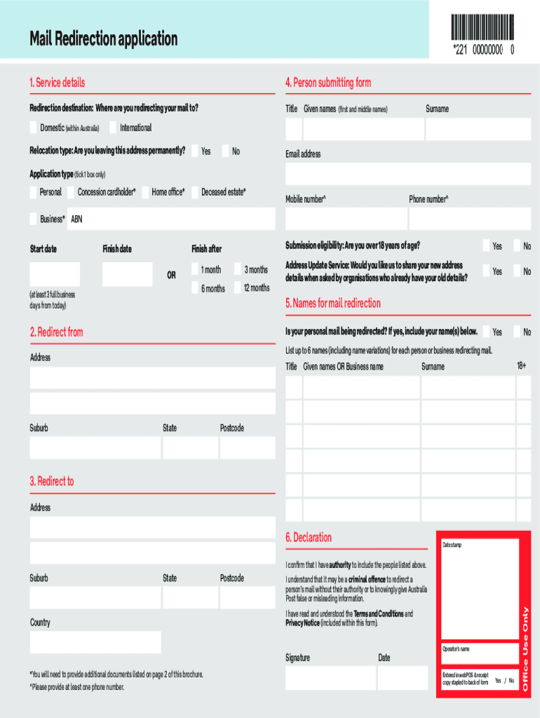 Au Post Mail Redirection  Form