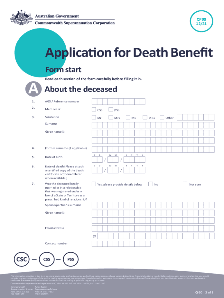 Application for Death Benefit Application for Death Benefit  Form