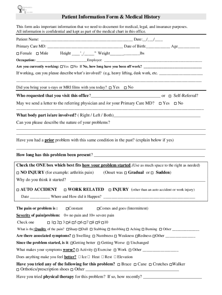 Patient Information Form &amp; Medical History