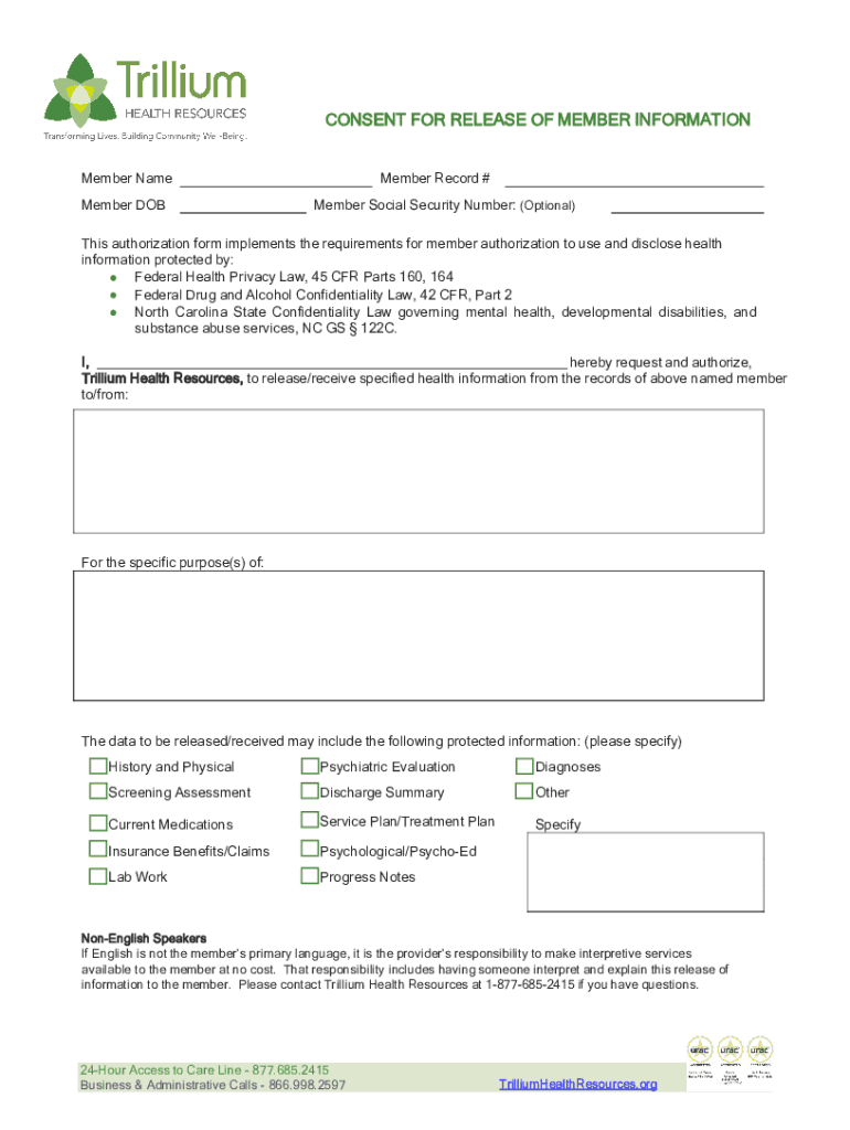 Trillium Consent for Release of Member InformationManuals, Forms and Resources TrilliumProvider Documents &amp;amp; FormsTrilliu