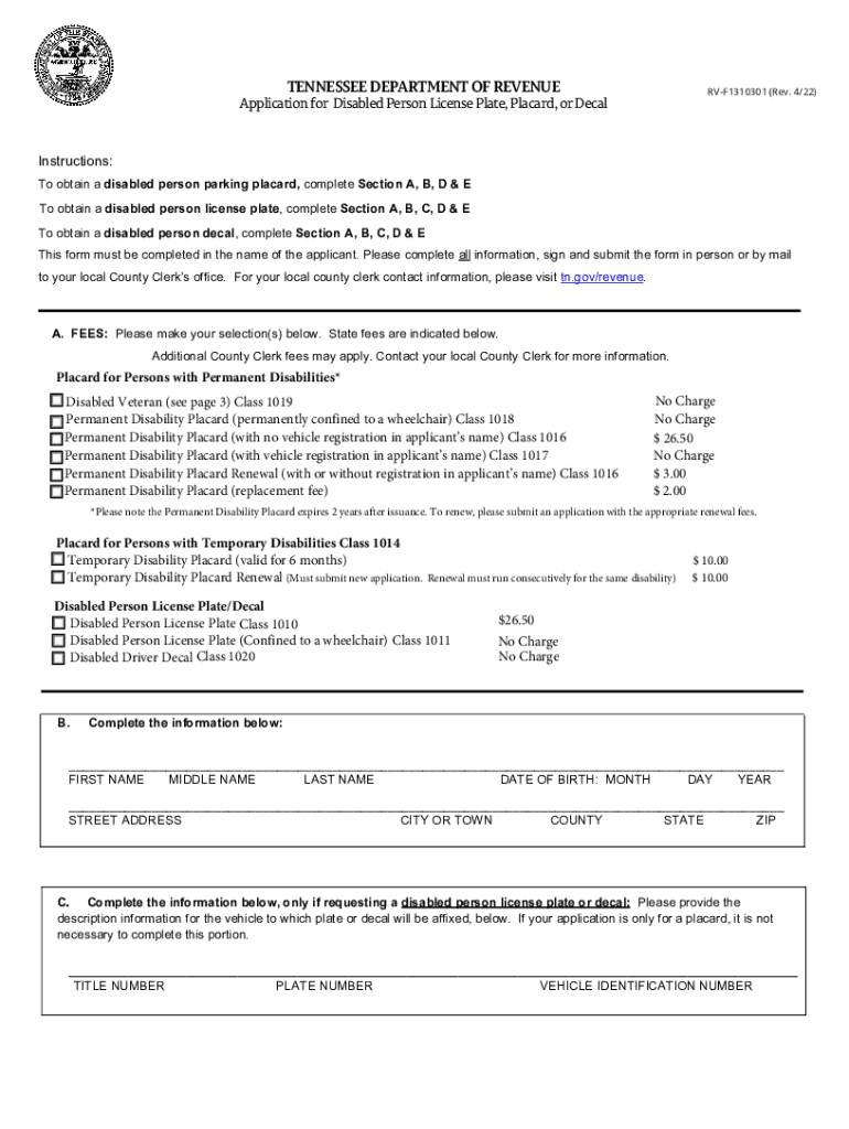  Application Disabled Person Placard Form 2022
