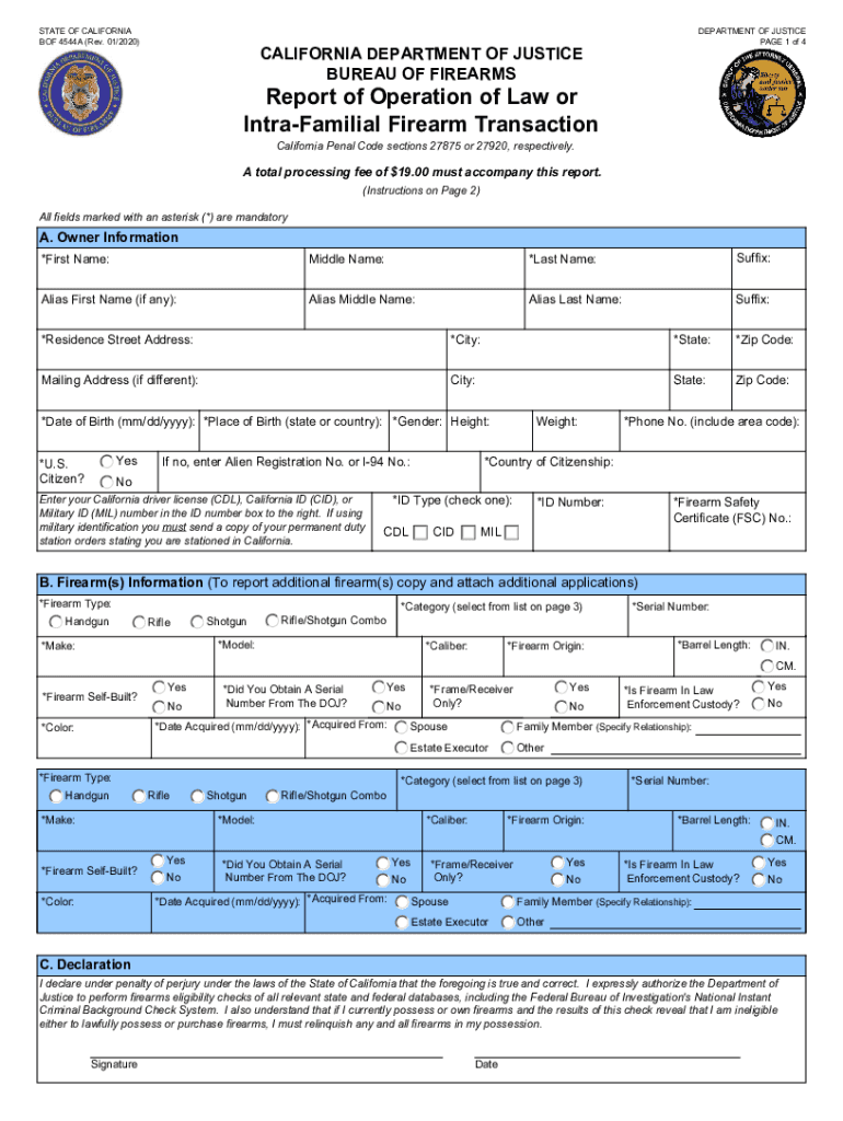 BOF 4544A Report of Operation of Department of Justice  Form