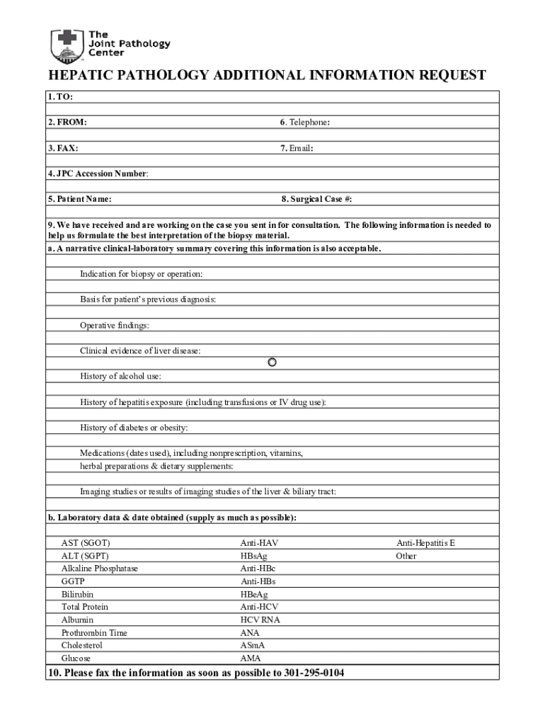 PDF HEPATIC PATHOLOGY Additional Information Request Form