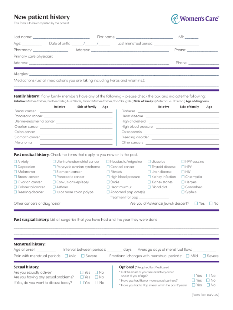 New Patient History This Form is to Be Completed B