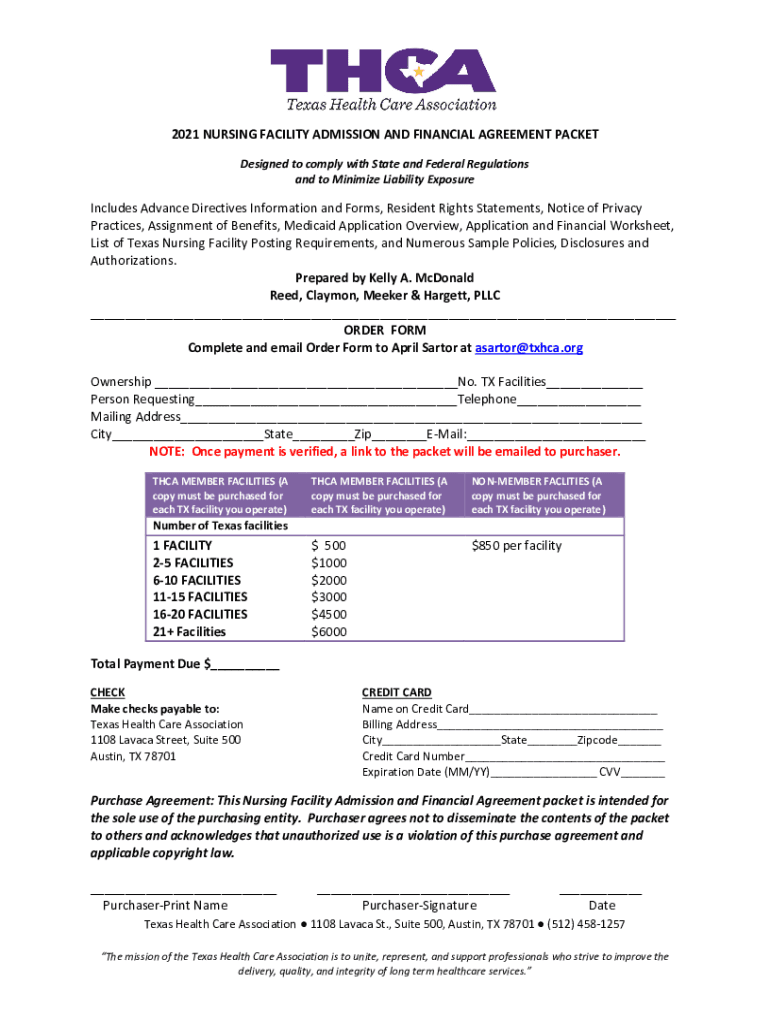 Txhca Orgappuploads2021 NURSING FACILITY ADMISSION and FINANCIAL AGREEMENT PACKET  Form