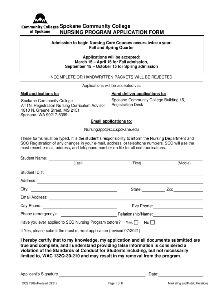  PDF Nursing Program Application Form Ccs 7309 Community Colleges 2021-2024