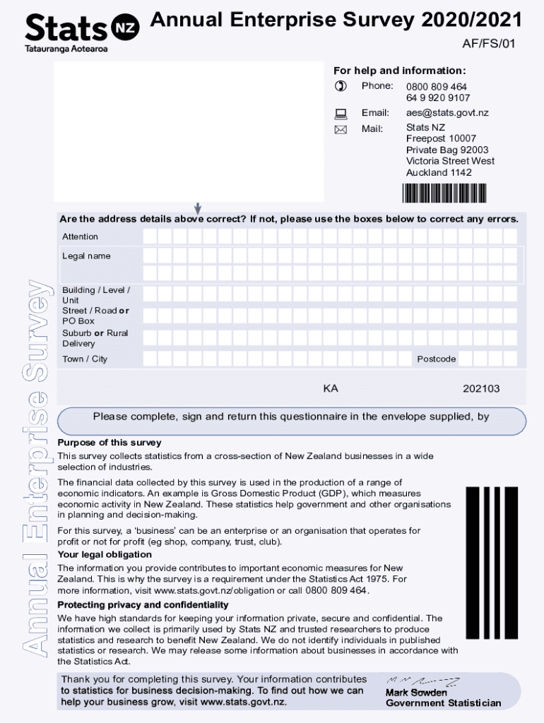 Fillable Online PDF a Nnual E Nterprise S Urvey Stats NZ  Form